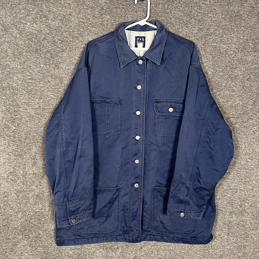 Vintage Gap Jacket Womens Large Blue Canvas Chore Coat Workwear Hong Kong 90s